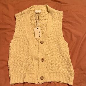 Miou Muse Ivory Crocheted Button-Up Sweater Vest NWT size small